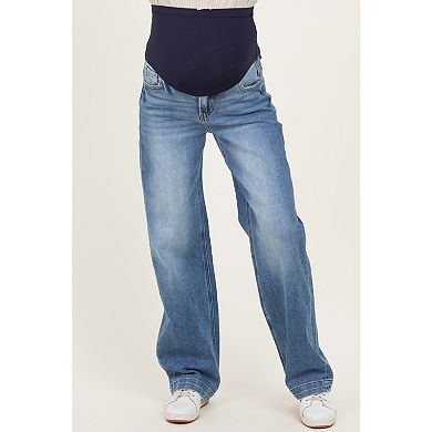Maternity Medium Wash Baggy Straight Leg Maternity Jeans
