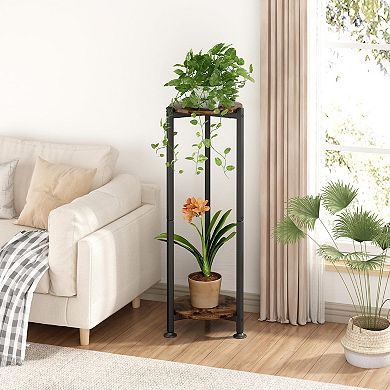 Indoor Corner 2-Tier Metal Plant Stand