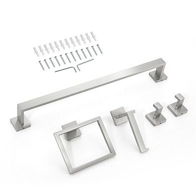 5-Piece Bathroom Hardware Set with Towel Bar and Hooks