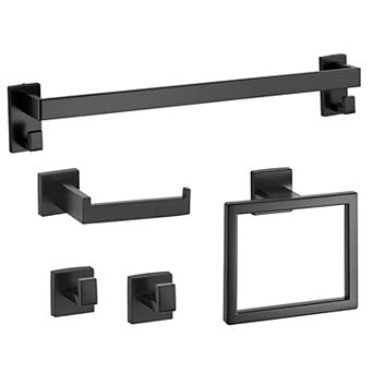 5 pc Bathroom Hardware Set with Towel Bar and Hooks