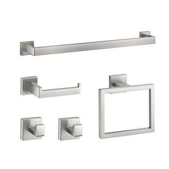 5 pc Bathroom Hardware Set with Towel Bar and Hooks