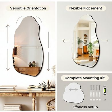 KSIZUIS Irregular Asymmetrical Wall Mirror - 32”x18” Modern Hanging Decor for Living Room & Entryway
