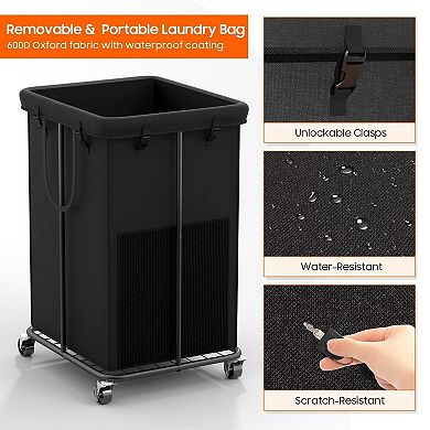 150L Laundry Basket with Wheels, Metal Frame, Removable Oxford Fabric Bag