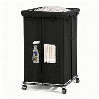 150L Laundry Basket with Wheels, Metal Frame, Removable Oxford Fabric Bag