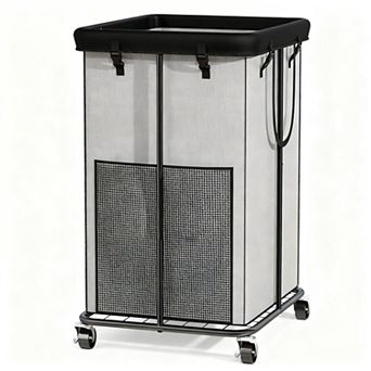 150L Laundry Basket with Wheels, Metal Frame, Removable Oxford Fabric Bag