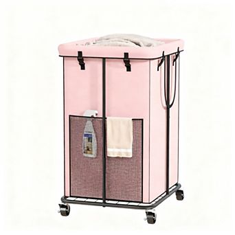 150L Laundry Basket with Wheels, Metal Frame, Removable Oxford Fabric Bag