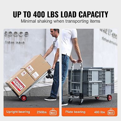 Aluminum Folding Hand Truck 2 in 1 Design 400 lbs Capacity Dolly Cart with Rubber Wheels