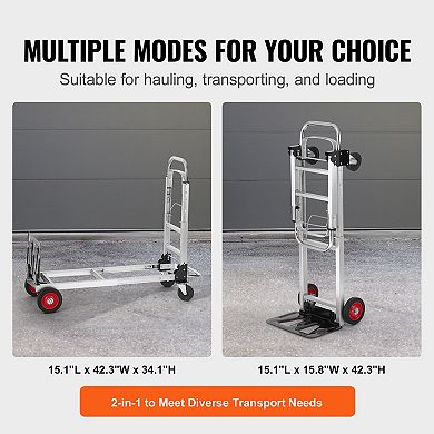 Aluminum Folding Hand Truck 2 in 1 Design 400 lbs Capacity Dolly Cart with Rubber Wheels