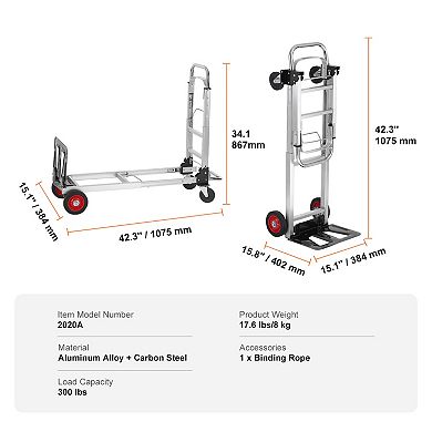 Aluminum Folding Hand Truck 2 in 1 Design 400 lbs Capacity Dolly Cart with Rubber Wheels
