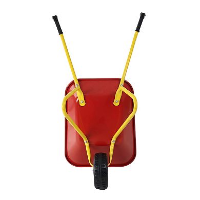Children's Metal Wheelbarrow Metal Structure Wheelbarrow Steel Tray Red