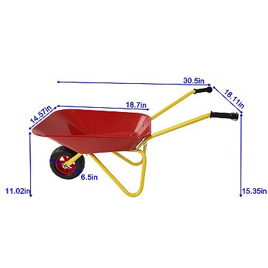 Children's Metal Wheelbarrow Metal Structure Wheelbarrow Steel Tray Red