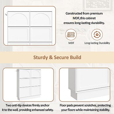 Modern Elegant Narrow Tipping Bucket Shoe Cabinet with 6 Flip Drawers