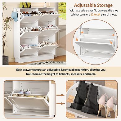 Modern Elegant Narrow Tipping Bucket Shoe Cabinet with 6 Flip Drawers