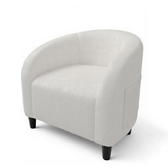 White Sherpa Barrel Accent Chair,Comfy Club Armchair with Cushion for Living Room Bedroom Home Decor