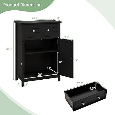 2-Door Freestanding Bathroom Storage Cabinet with Drawer and Adjustable Shelf