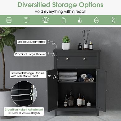 2-Door Freestanding Bathroom Storage Cabinet with Drawer and Adjustable Shelf