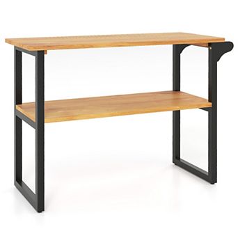 2 tier Solid Teak Wood Bathroom Shelf with Towel Rack