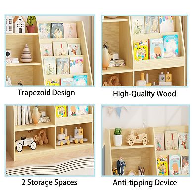Kids' Bookshelf & Toy Storage Organizer, 4-Tier Multifunctional Wooden Rack with Book Display, Brown