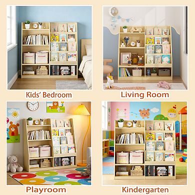 Kids' Bookshelf & Toy Storage Organizer, 4-Tier Multifunctional Wooden Rack with Book Display, Brown