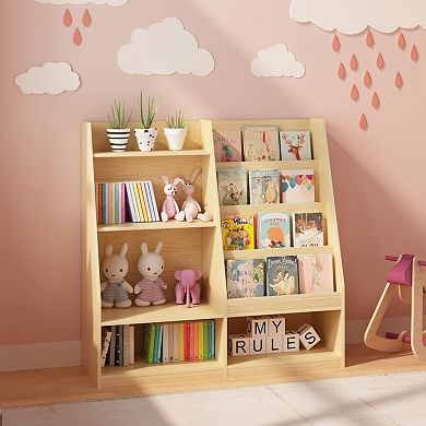Kids' Bookshelf & Toy Storage Organizer, 4-Tier Multifunctional Wooden Rack with Book Display, Brown