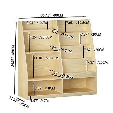 Kids' Bookshelf & Toy Storage Organizer, 4-Tier Multifunctional Wooden Rack with Book Display, Brown