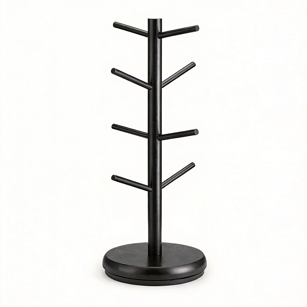 360° Rotating Wooden Coffee Mug Tree 8-Hook Countertop Holder