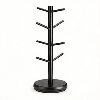 360° Rotating Wooden Coffee Mug Tree 8-Hook Countertop Holder