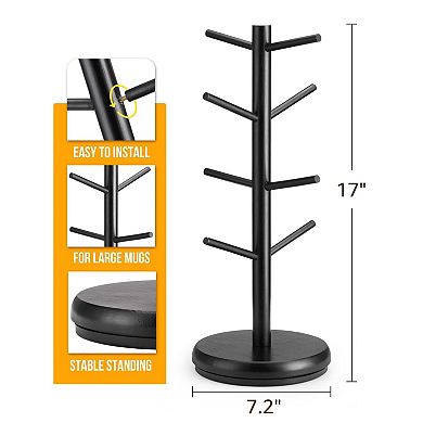 360° Rotating Wooden Coffee Mug Tree 8-Hook Countertop Holder