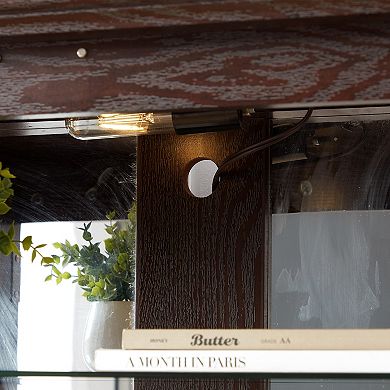 Display Cabinet with Glass Doors Adjustable Shelves E26 Bulb Included