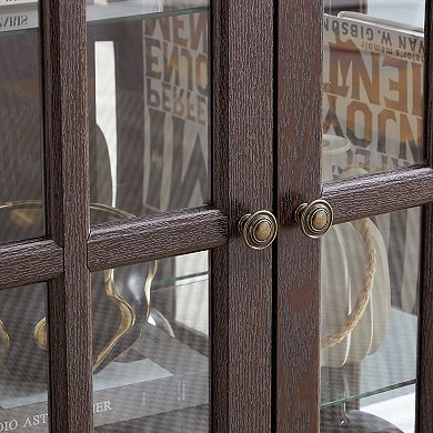 Display Cabinet with Glass Doors Adjustable Shelves E26 Bulb Included