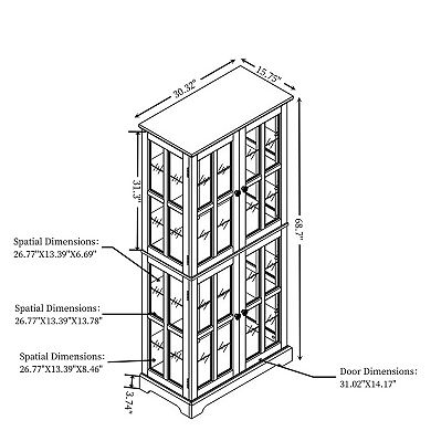 Display Cabinet with Glass Doors Adjustable Shelves E26 Bulb Included