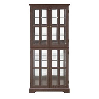 Display Cabinet with Glass Doors Adjustable Shelves E26 Bulb Included