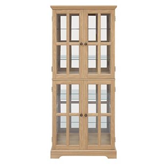 Display Cabinet with Glass Doors Adjustable Shelves E26 Bulb Included