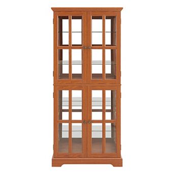 Display Cabinet with Glass Doors Adjustable Shelves E26 Bulb Included