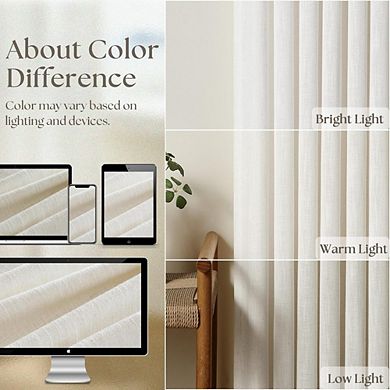 KSIZUIS Boho Farmhouse Linen Curtains - 96” Light Filtering, Pinch Pleat with Hooks, Cream