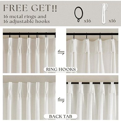KSIZUIS Boho Farmhouse Linen Curtains - 96” Light Filtering, Pinch Pleat with Hooks, Cream