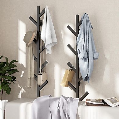 Wall Mounted Metal Coat Rack 9 Hooks Entryway Storage