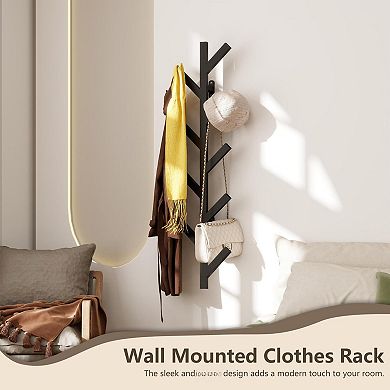 Wall Mounted Metal Coat Rack 9 Hooks Entryway Storage