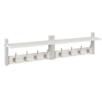 Wall Coat Rack Shelf 8 Hooks Entryway Kitchen 2 pc