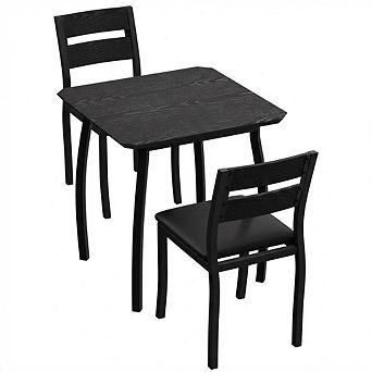 3 pc Farmhouse Dining Table Set for 2 - Square Compact Design, Metal Frame & 2 Upholstered Chairs