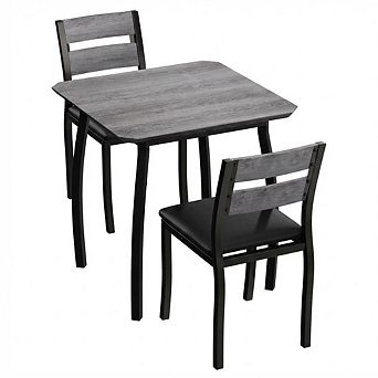 3 pc Farmhouse Dining Table Set for 2 - Square Compact Design, Metal Frame & 2 Upholstered Chairs