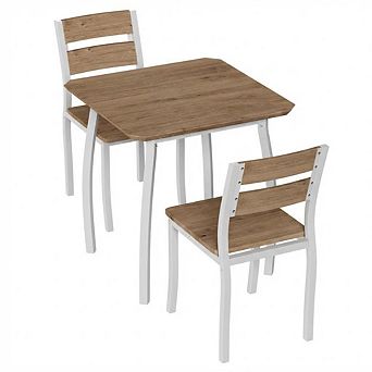 3 pc Farmhouse Dining Table Set for 2 - Square Compact Design, Metal Frame & 2 Upholstered Chairs
