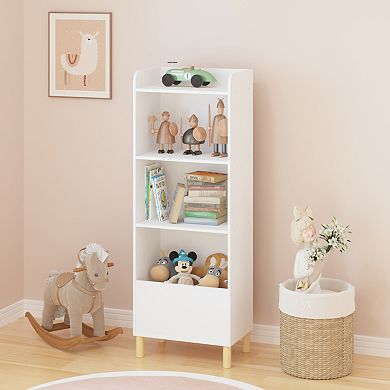 Kids' 4-Tier Bookshelf, Children's Book Display Rack, Bookcase & Toy Storage Cabinet, White