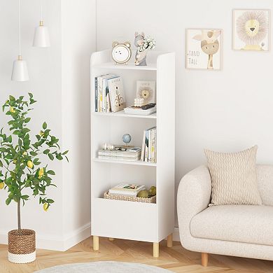 Kids' 4-Tier Bookshelf, Children's Book Display Rack, Bookcase & Toy Storage Cabinet, White