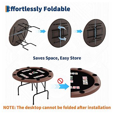 8 Player Round Folding Poker Table with Cup Holders