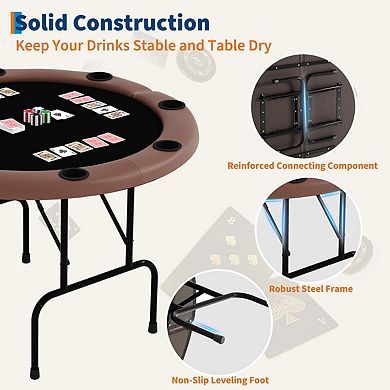 8 Player Round Folding Poker Table with Cup Holders