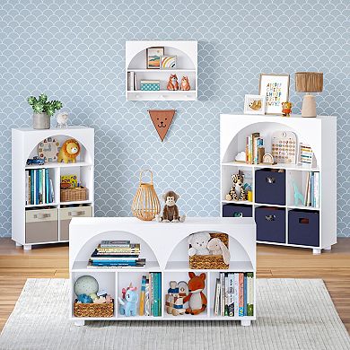 RiverRidge Home Curve Appeal 23-inch 4-Cubby Bookcase with Fabric Cube Bins