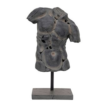 Abstract Male Cracked Torso Sculpture with Base - 25", Grey