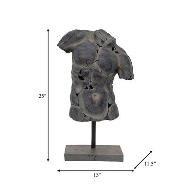 Abstract Male Cracked Torso Sculpture with Base - 25", Grey