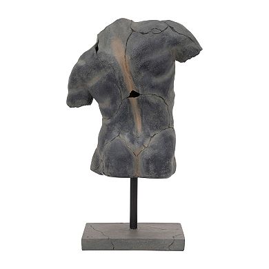 Abstract Male Cracked Torso Sculpture with Base - 25", Grey